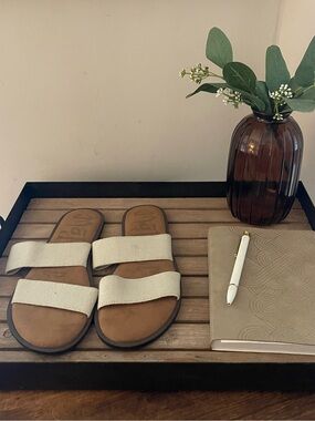 Women's Double-Strap Slide Sandals in Light Cream